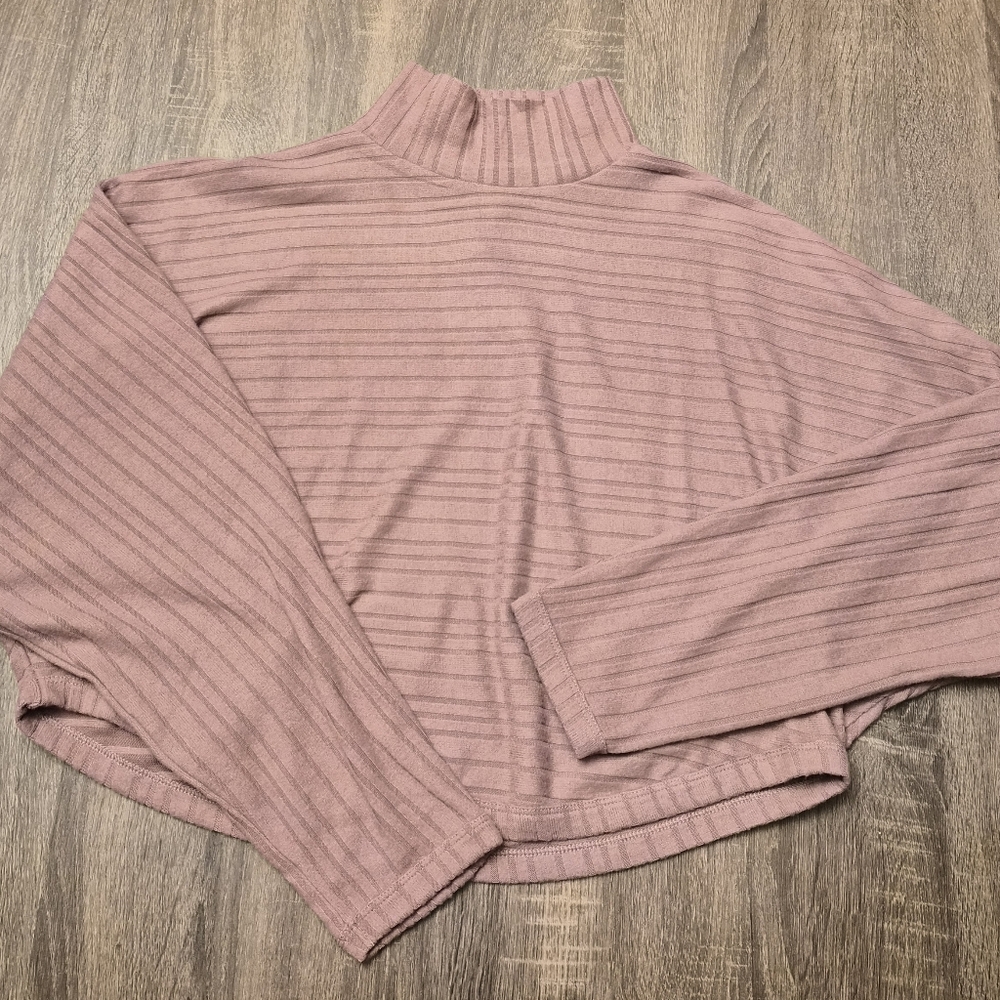 Angie Mauve Batwing Ribbed Mock Neck Long Sleeve Top - Picture 7 of 12